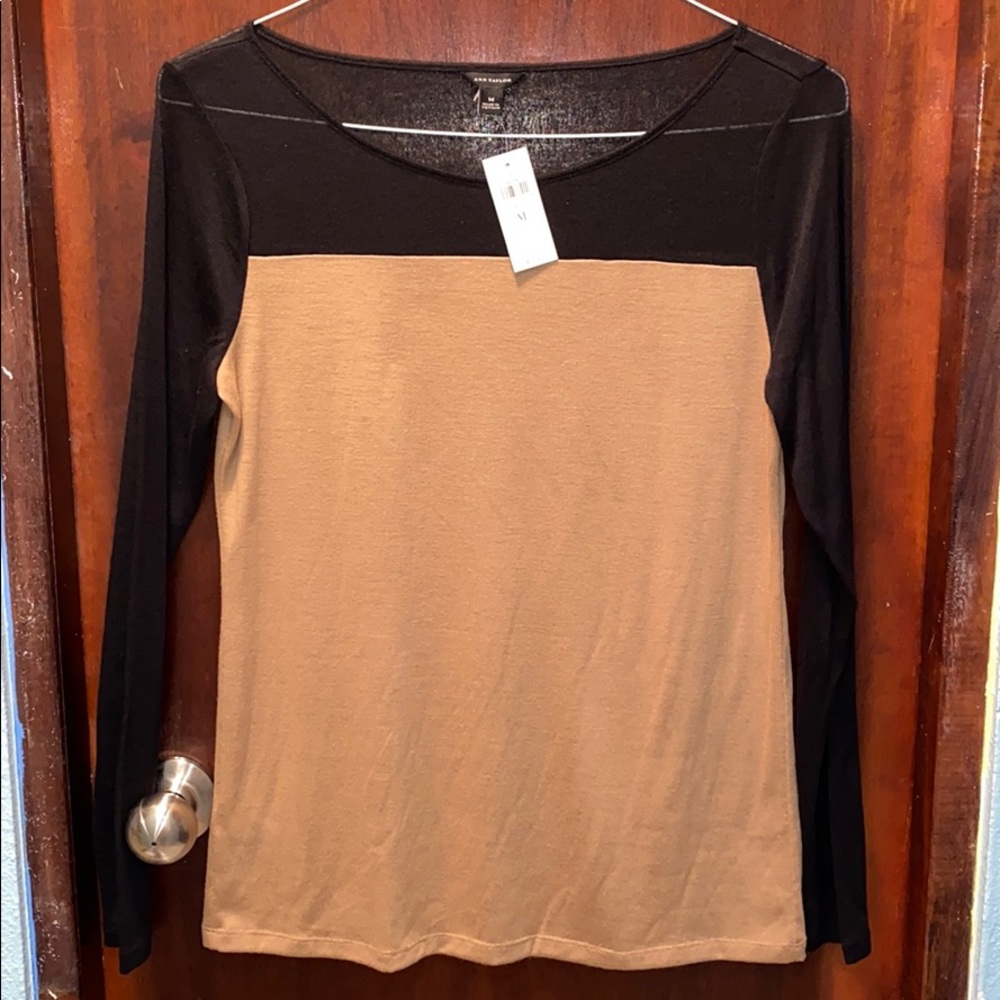 Ann Taylor Black and Camel Shirt SZ Medium